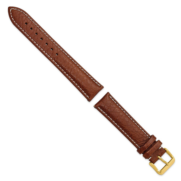 20mm Mahogany Brn Sport Leather White Stitch Gold-tone Buckle Watch Band