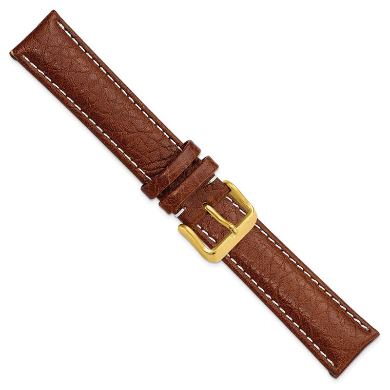 DeBeer 20mm Havana Sport Leather with White Stitching and Gold-tone Buckle 7.5 inch Watch Band