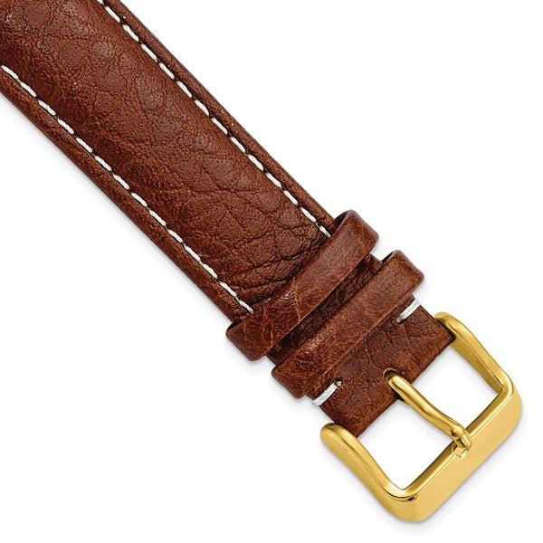 20mm Mahogany Brn Sport Leather White Stitch Gold-tone Buckle Watch Band