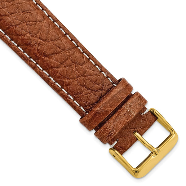 22mm Mahogany Brn Sport Leather White Stitch Gold-tone Buckle Watch Band