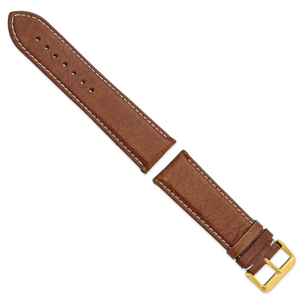 26mm Mahogany Brn Sport Leather White Stitch Gold-tone Buckle Watch Band