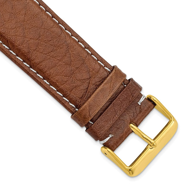 26mm Mahogany Brn Sport Leather White Stitch Gold-tone Buckle Watch Band