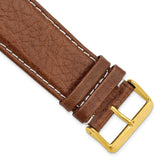 28mm Mahogany Brn Sport Leather White Stitch Gold-tone Buckle Watch Band