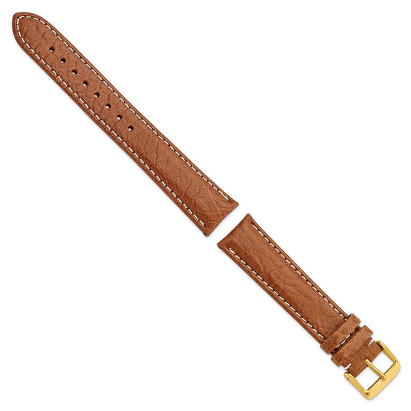 DeBeer 20mm Long Havana Sport Leather with White Stitching and Gold-tone Buckle 8.5 inch Watch Band