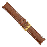 22mm Long Mahogany Brn Sport Leather White Stitch Gld-tone Bkle Watch Band