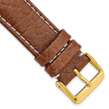 22mm Long Mahogany Brn Sport Leather White Stitch Gld-tone Bkle Watch Band