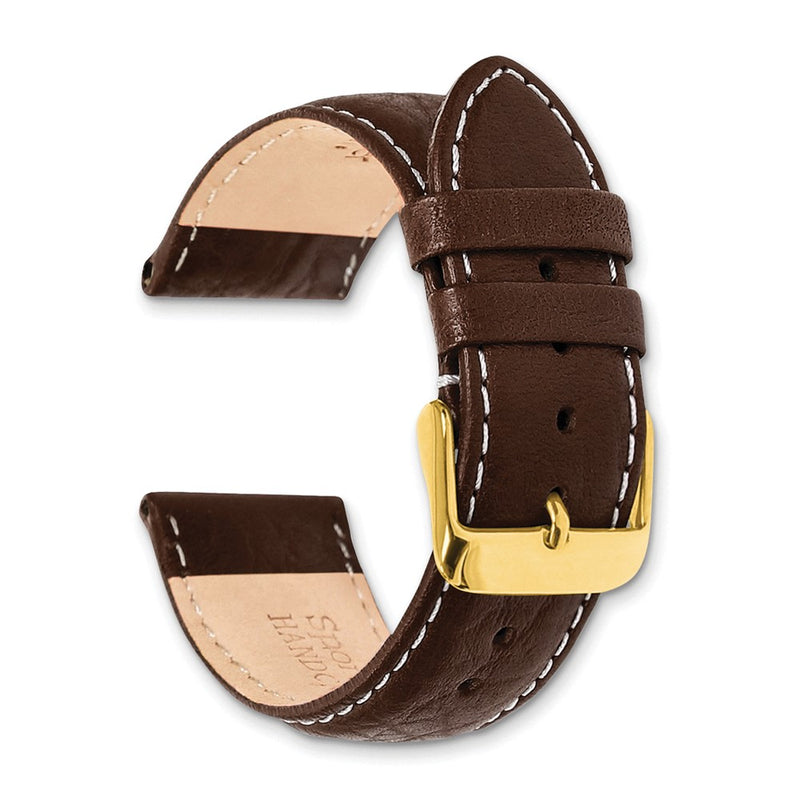 DeBeer 19mm Dark Brown Sport Leather with White Stitching and Gold-tone Buckle 7.5 inch Watch Band