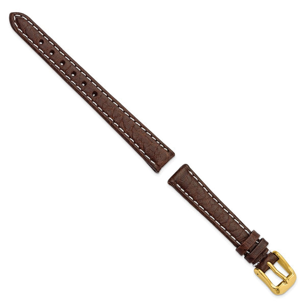 DeBeer 12mm Dark Brown Sport Leather with White Stitching and Gold-tone Buckle 6.75 inch Watch Band