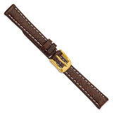 12mm Dark Brown Sport Leather White Stitch Gold-tone Buckle Watch Band