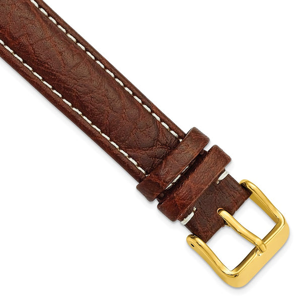 17mm Dark Brown Sport Leather White Stitch Gold-tone Buckle Watch Band