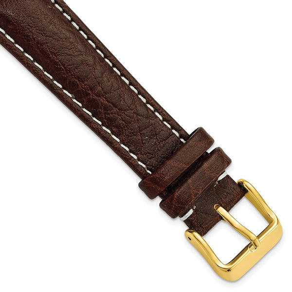 19mm Dark Brown Sport Leather White Stitch Gold-tone Buckle Watch Band