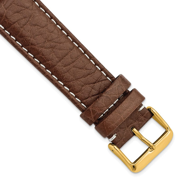 22mm Dark Brown Sport Leather White Stitch Gold-tone Buckle Watch Band