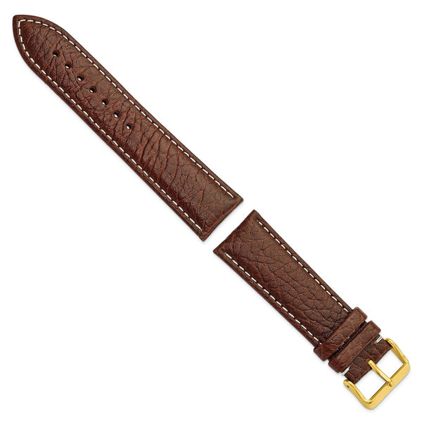 DeBeer 24mm Dark Brown Sport Leather with White Stitching and Gold-tone Buckle 7.5 inch Watch Band