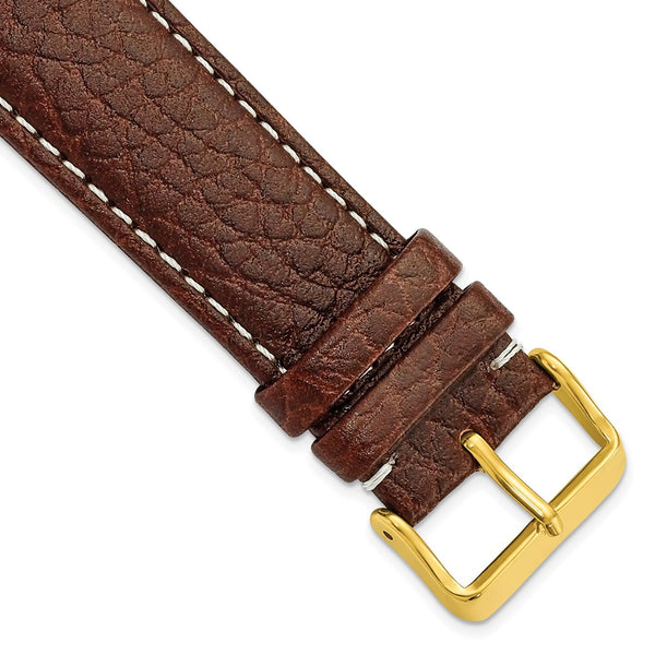 24mm Dark Brown Sport Leather White Stitch Gold-tone Buckle Watch Band