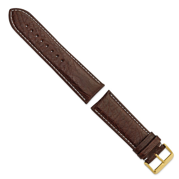 DeBeer 26mm Dark Brown Sport Leather with White Stitching and Gold-tone Buckle 7.5 inch Watch Band