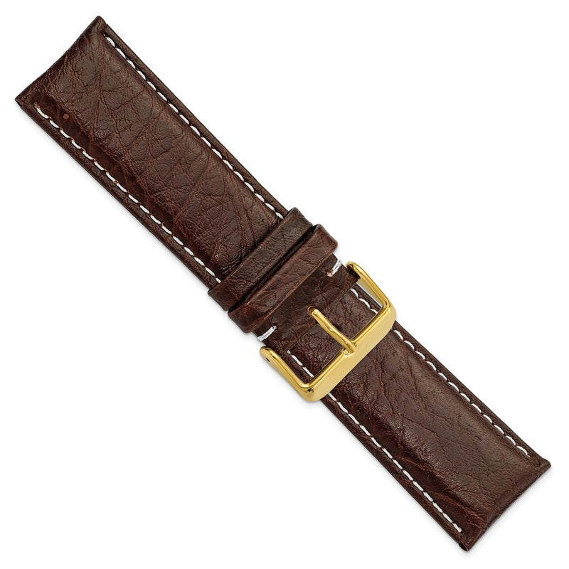 26mm Dark Brown Sport Leather White Stitch Gold-tone Buckle Watch Band