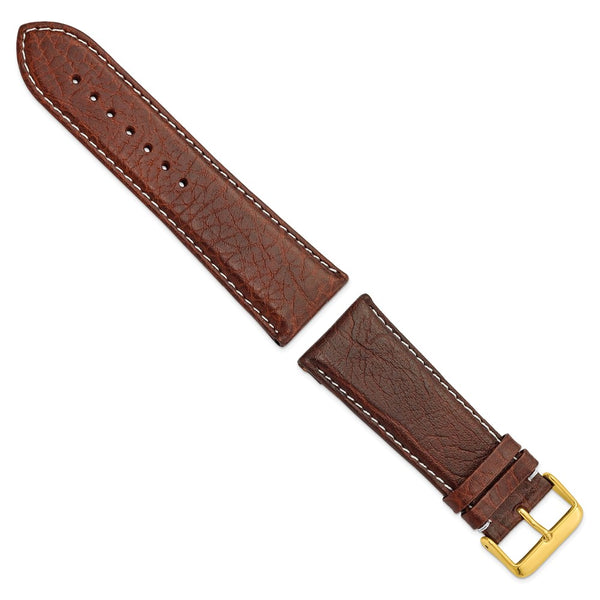 28mm Dark Brown Sport Leather White Stitch Gold-tone Buckle Watch Band