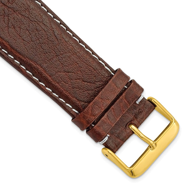 28mm Dark Brown Sport Leather White Stitch Gold-tone Buckle Watch Band