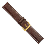 24mm Long Dark Brown Leather White Stitch Gold-tone Buckle Watch Band