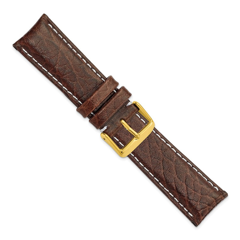 DeBeer 22mm Short Dark Brown Sport Leather with White Stitching and Gold-tone Buckle 6.75 inch Watch Band