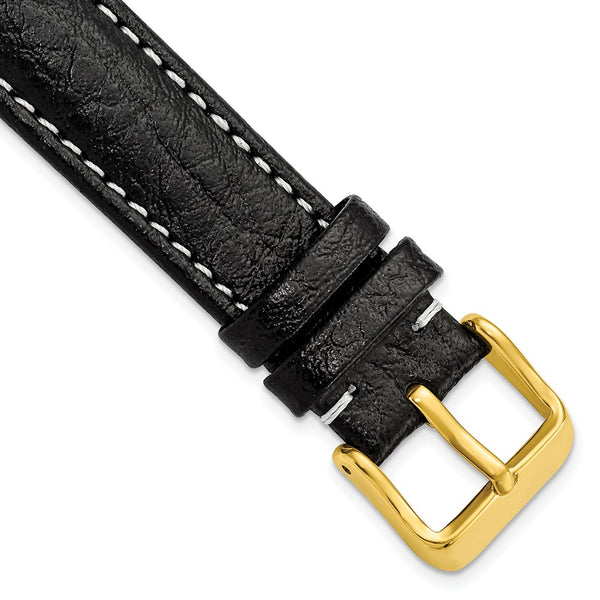 17mm Black Sport Leather White Stitch Gold-tone Buckle Watch Band