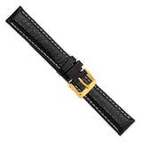 18mm Black Sport Leather White Stitch Gold-tone Buckle Watch Band