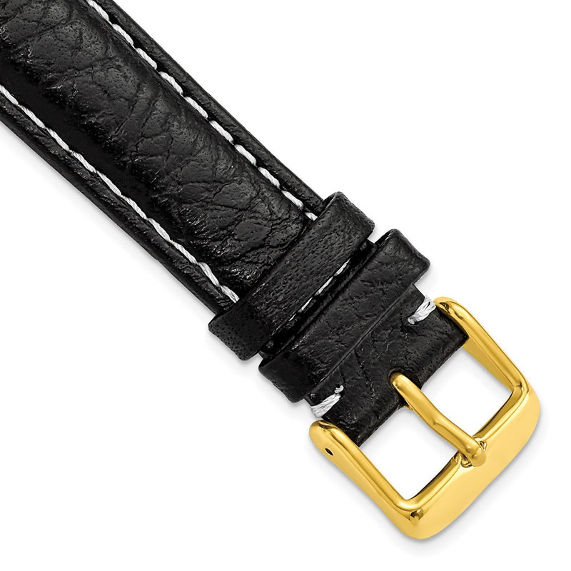 18mm Black Sport Leather White Stitch Gold-tone Buckle Watch Band