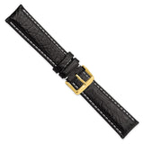 DeBeer 20mm Black Sport Leather with White Stitching and Gold-tone Buckle 7.5 inch Watch Band