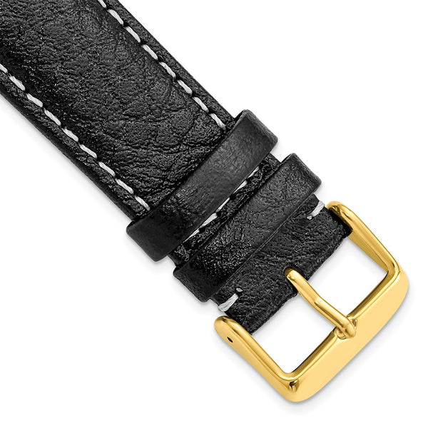 22mm Black Sport Leather White Stitch Gold-tone Buckle Watch Band