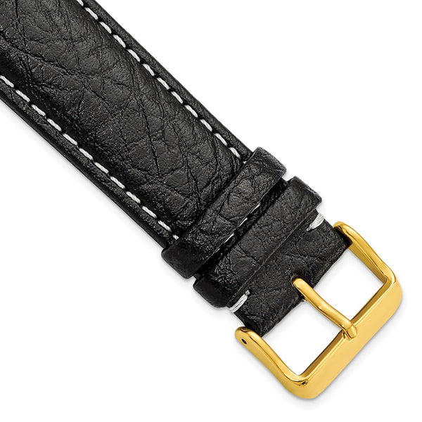 24mm Black Sport Leather White Stitch Gold-tone Buckle Watch Band