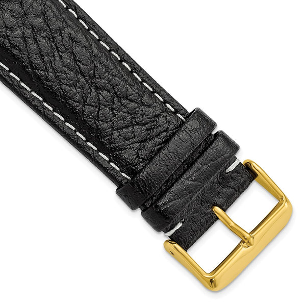 26mm Black Sport Leather White Stitch Gold-tone Buckle Watch Band