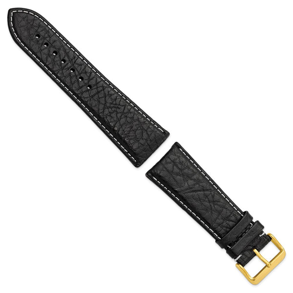 28mm Black Sport Leather White Stitch Gold-tone Buckle Watch Band