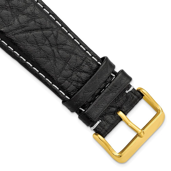 28mm Black Sport Leather White Stitch Gold-tone Buckle Watch Band