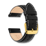 DeBeer 22mm Long Black Sport Leather with White Stitching and Gold-tone Buckle 8.5 inch Watch Band