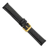DeBeer 20mm Long Black Sport Leather with White Stitching and Gold-tone Buckle 8.5 inch Watch Band