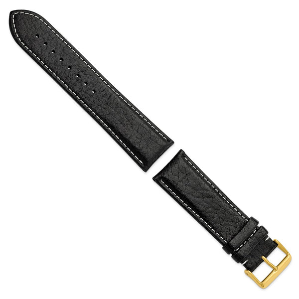 26mm Long Black Sport Leather Gold-tone Buckle Watch Band