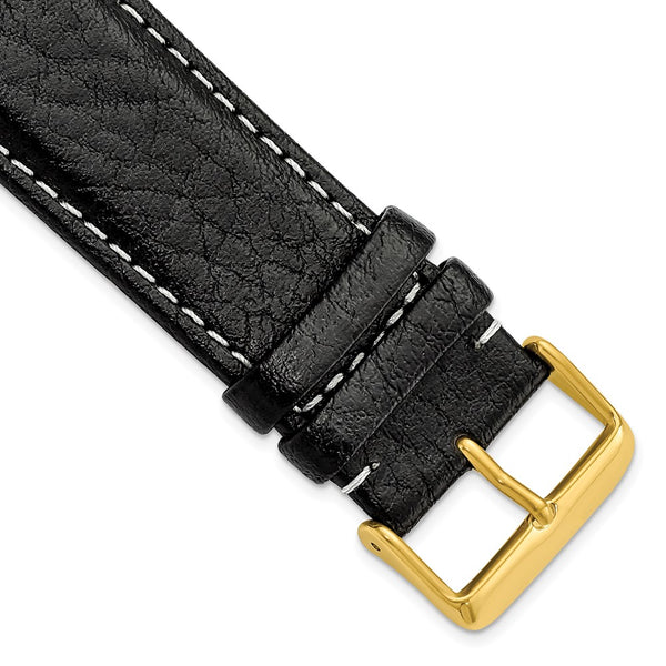 26mm Long Black Sport Leather Gold-tone Buckle Watch Band