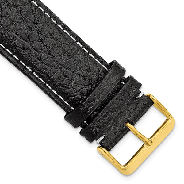 28mm Long Black Sport Leather Gold-tone Buckle Watch Band