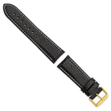 22mm Short Black Sport Leather White Stitch Gold-tone Buckle Watch Band