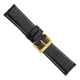 DeBeer 22mm Short Black Sport Leather with White Stitching and Gold-tone Buckle 6.75 inch Watch Band