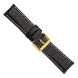 22mm Short Black Sport Leather White Stitch Gold-tone Buckle Watch Band