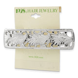 1928 Jewelry Silver-tone Ornate Leaf Motif Hair Barrette