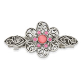 1928 Jewlery Silver-tone Filigree Pink Cabochon and Pink Crystal Flower Hair Barrette