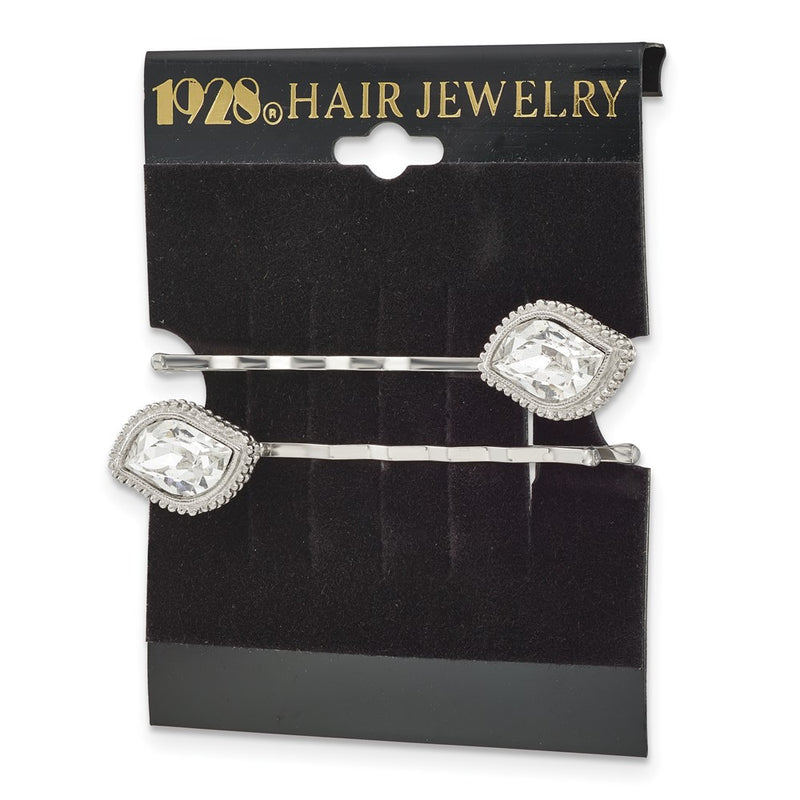 1928 Jewelry Set of 2 Silver-tone Fancy Clear Crystal Hairpins