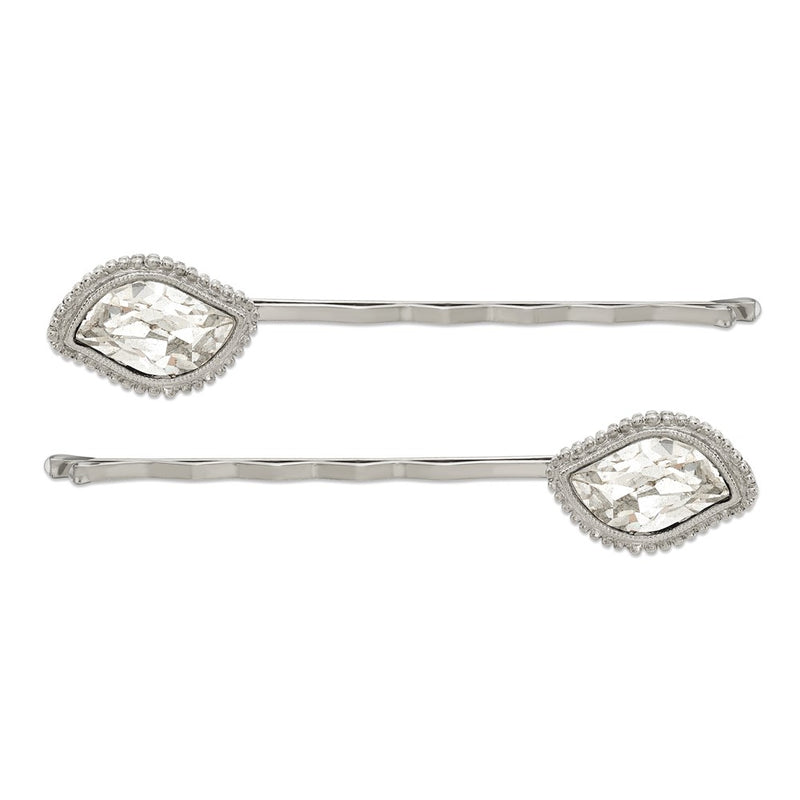 1928 Jewelry Set of 2 Silver-tone Fancy Clear Crystal Hairpins