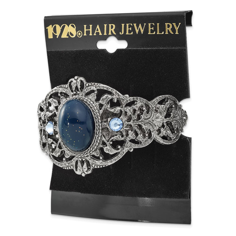 1928 Jewelry Silver-tone Filigree Blue Crystal and Blue Acrylic Stone Ponytail Holder