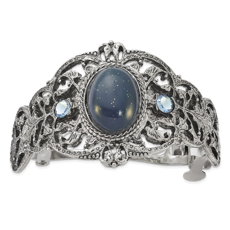 1928 Jewelry Silver-tone Filigree Blue Crystal and Blue Acrylic Stone Ponytail Holder