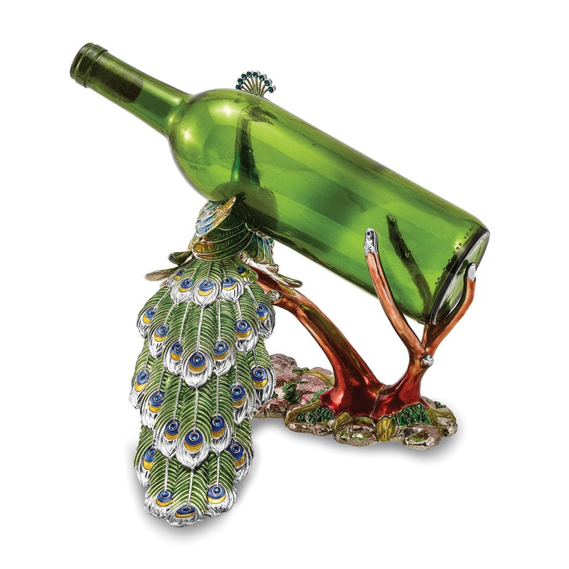 Luxury Giftware Bejeweled Crystal and Enameled Peacock Bottle Holder