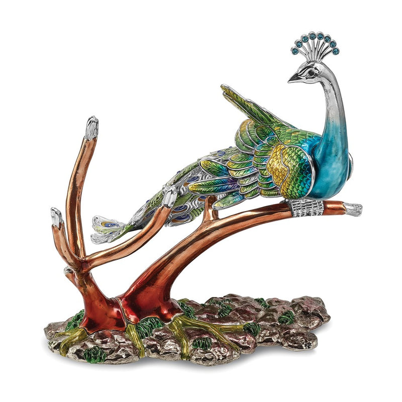 Luxury Giftware Bejeweled Crystal and Enameled Peacock Bottle Holder
