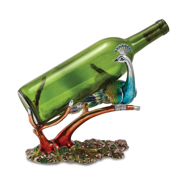 Luxury Giftware Bejeweled Crystal and Enameled Peacock Bottle Holder